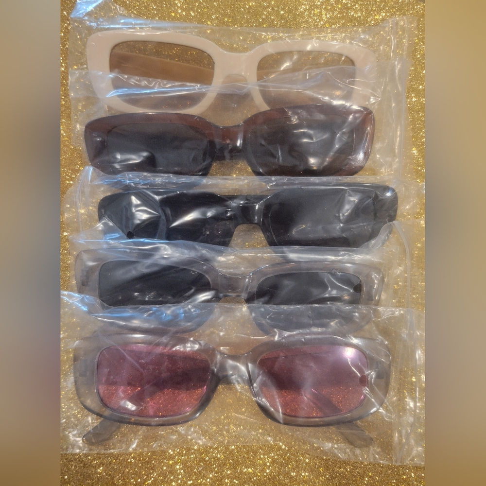 5-Pack Rectangular Sunglasses Bundle in Black, Brown & Pink Tones